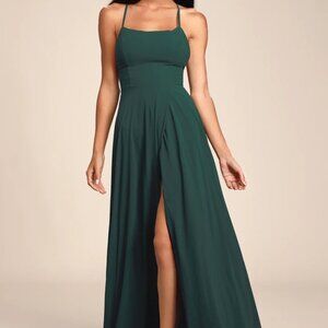 Lulus Dreamy Romance Forest Green Backless Maxi Dress Gown NWT Size Medium